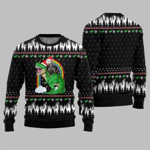 Dinosaur And Opossum Ugly Sweater 2025 Christmas 2