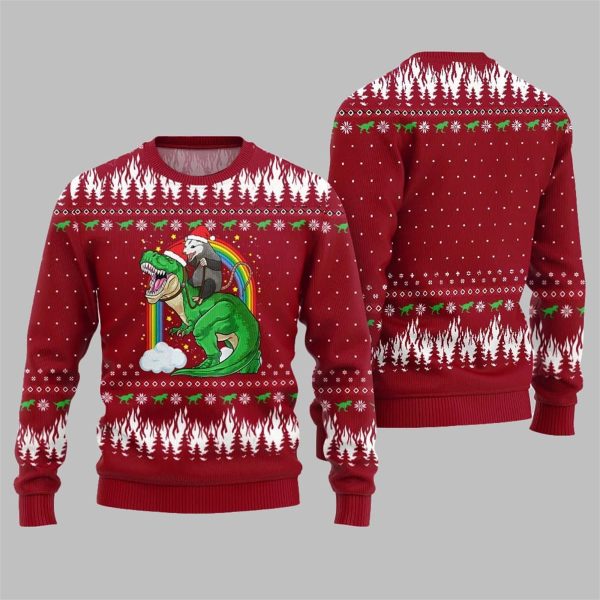 Dinosaur And Opossum Ugly Sweater 2025 Christmas 3
