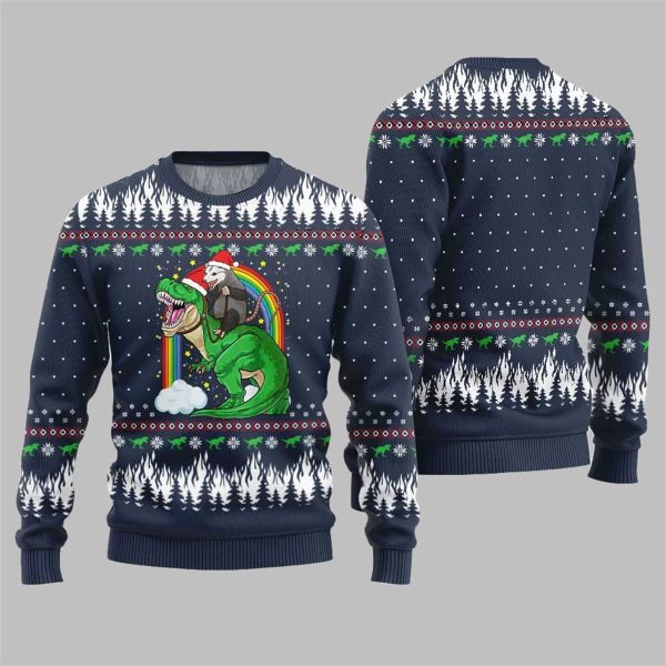 Dinosaur And Opossum Ugly Sweater 2025 Christmas 4