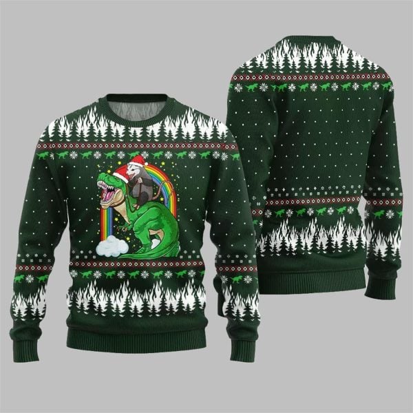 Dinosaur And Opossum Ugly Sweater 2025 Christmas 5