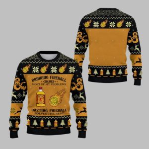 2025 Christmas DND Drinking Fireball Solves Most Of Problems Ugly Sweater 1 1
