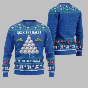 2025 Christmas Deck the Halls with Golf Balls Ugly Sweater 1
