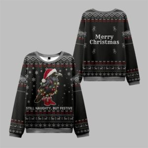 2025 Christmas Lights Santa Raven Ugly Sweater 1 1
