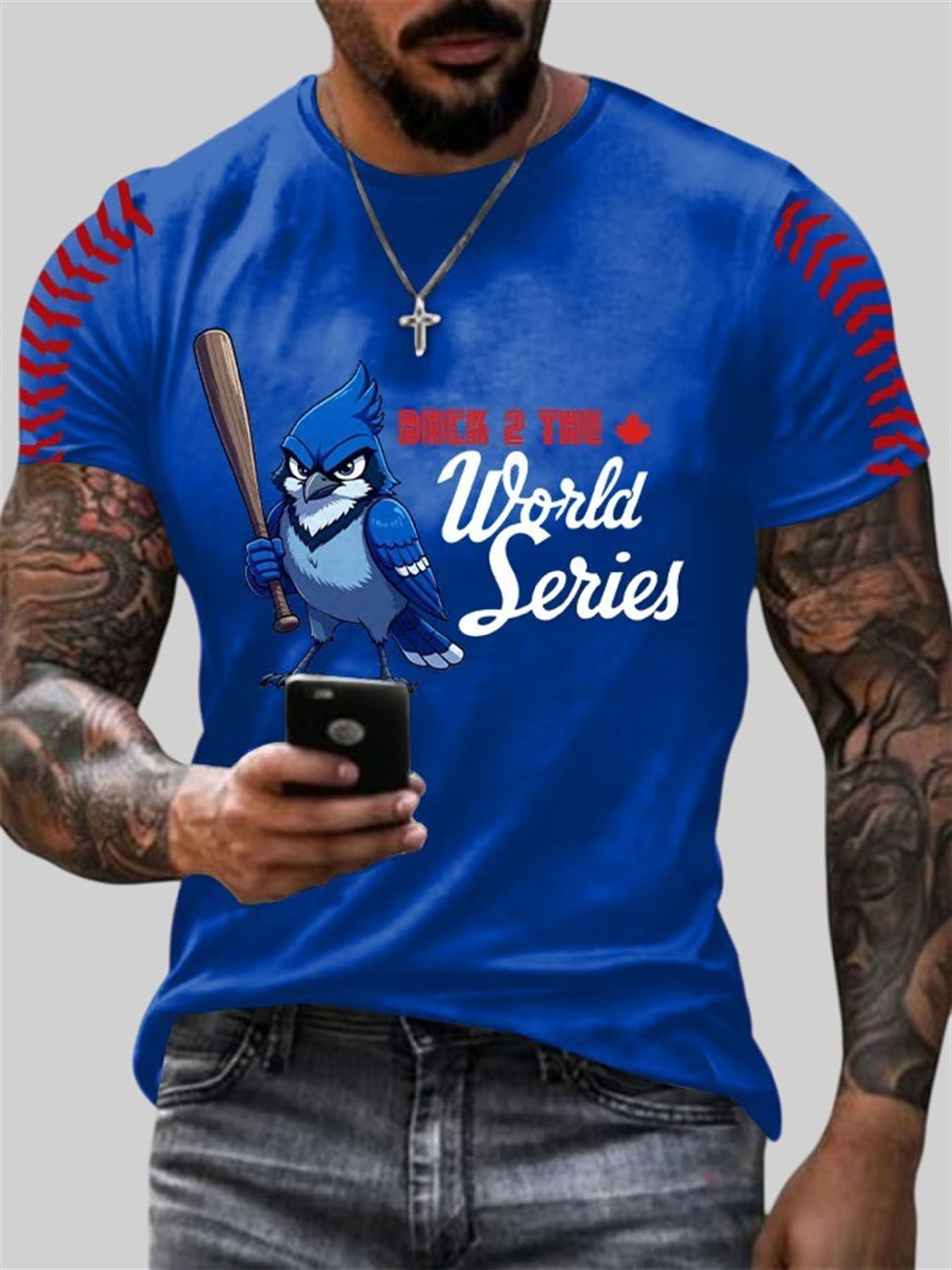 Men's Blue Jays Back 2 The World Series Print Casual T-Shirt 2 Mens Blue Jays Back 2 The World Series Print Casual T Shirt 2
