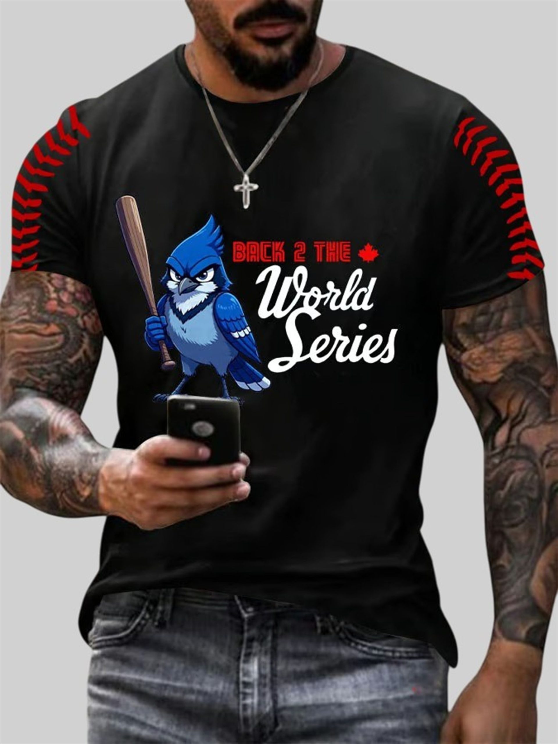 Men's Blue Jays Back 2 The World Series Print Casual T-Shirt 3 Mens Blue Jays Back 2 The World Series Print Casual T Shirt 3