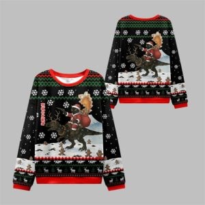 2025 Christmas Cat Riding A Dinosaur Ugly Sweater 1 1