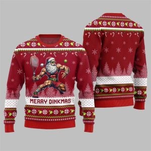 2025 Christmas Merry Dinkmas Santa Playing Pickleball Ugly Sweater 5