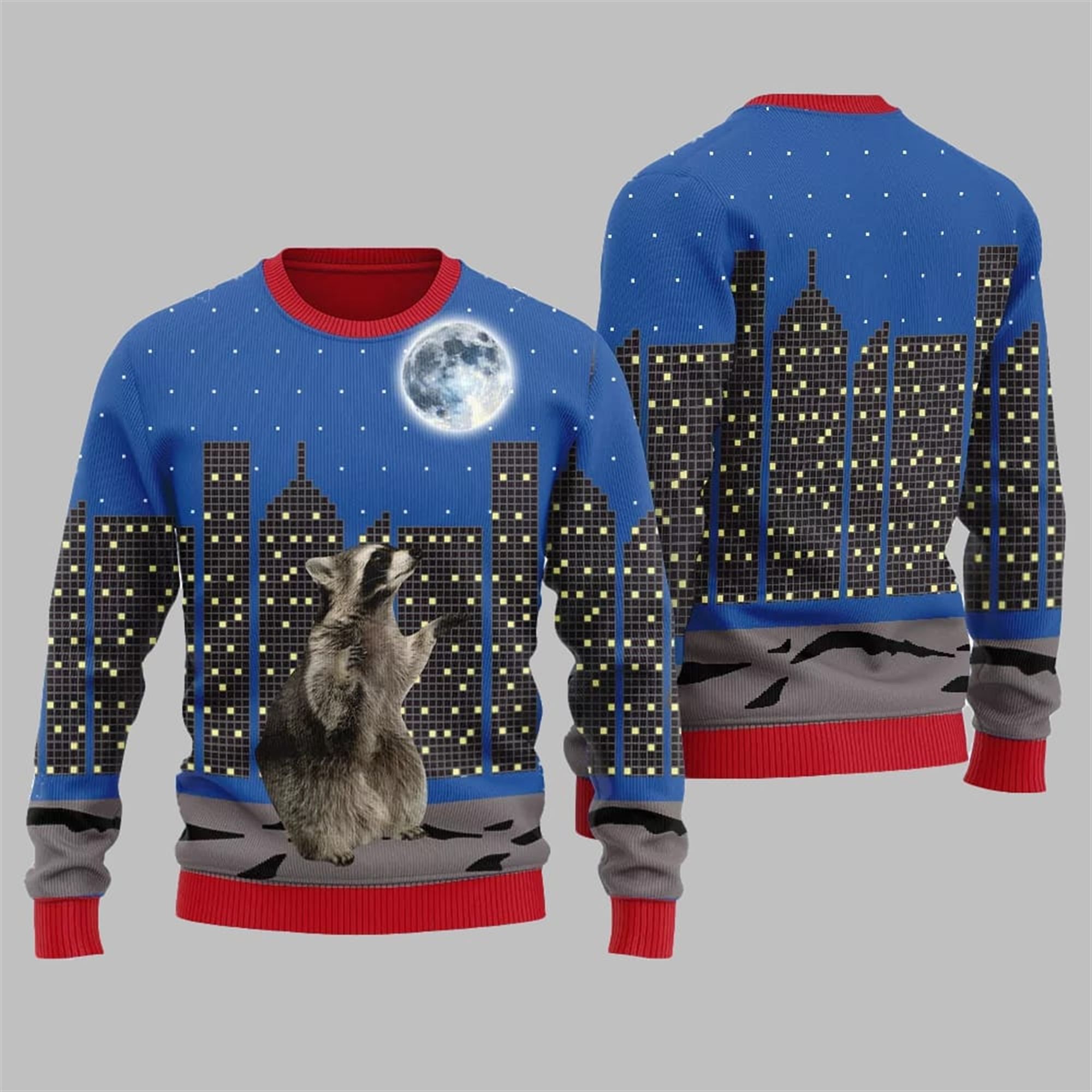 Raccoon Look At Moon Ugly Sweater 2025 Christmas Raccoon Look At Moon Ugly Sweater 2025 Christmas