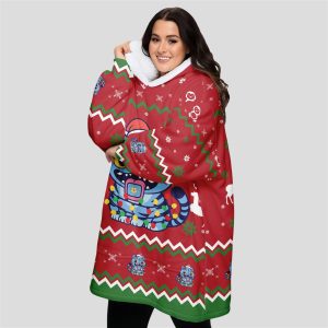 Blue Cat Ugly Christmas Hoodie Blanket 1