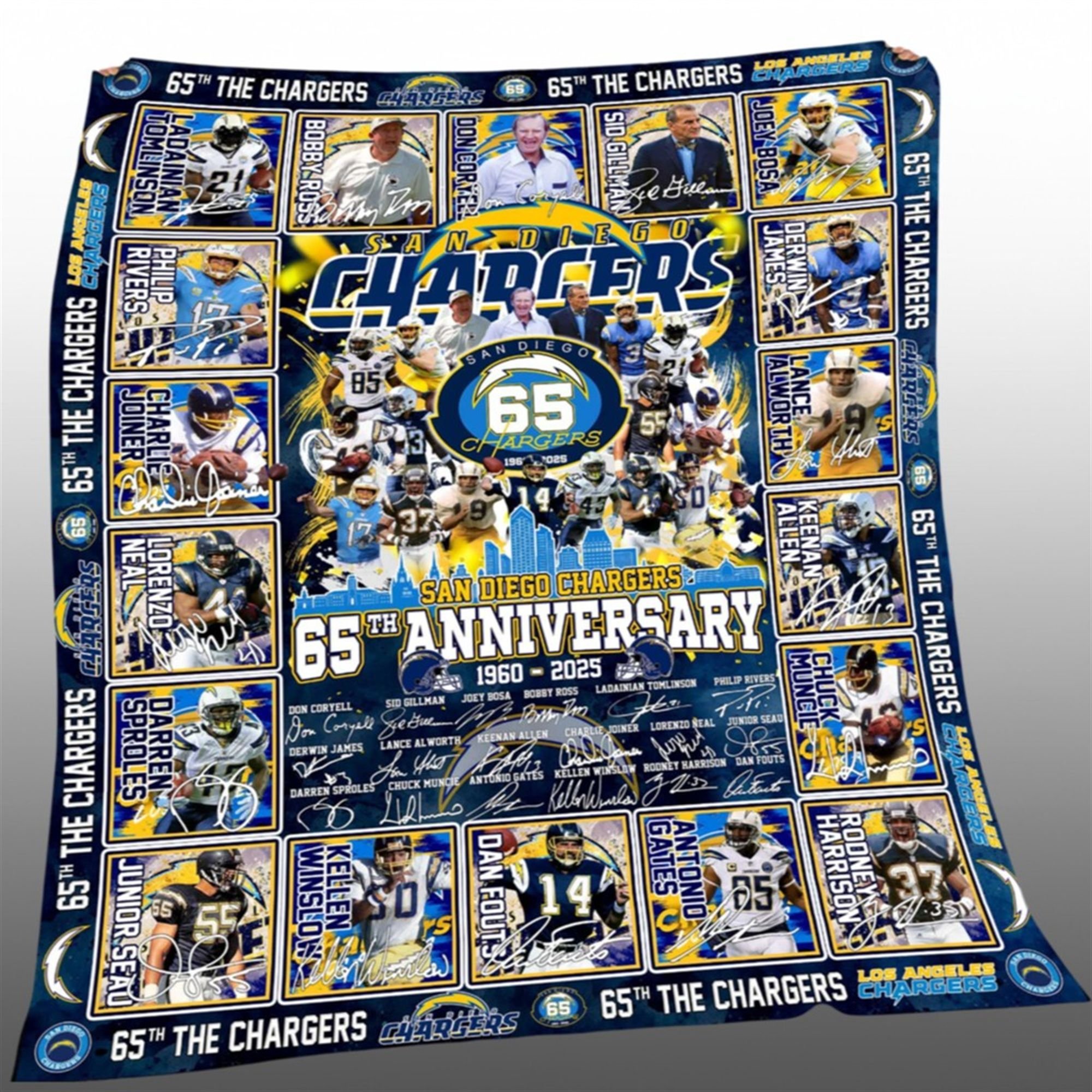 The Chargers 65th Anniversary 1960-2025 Blanket The Chargers 65th Anniversary 1960-2025 Blanket
