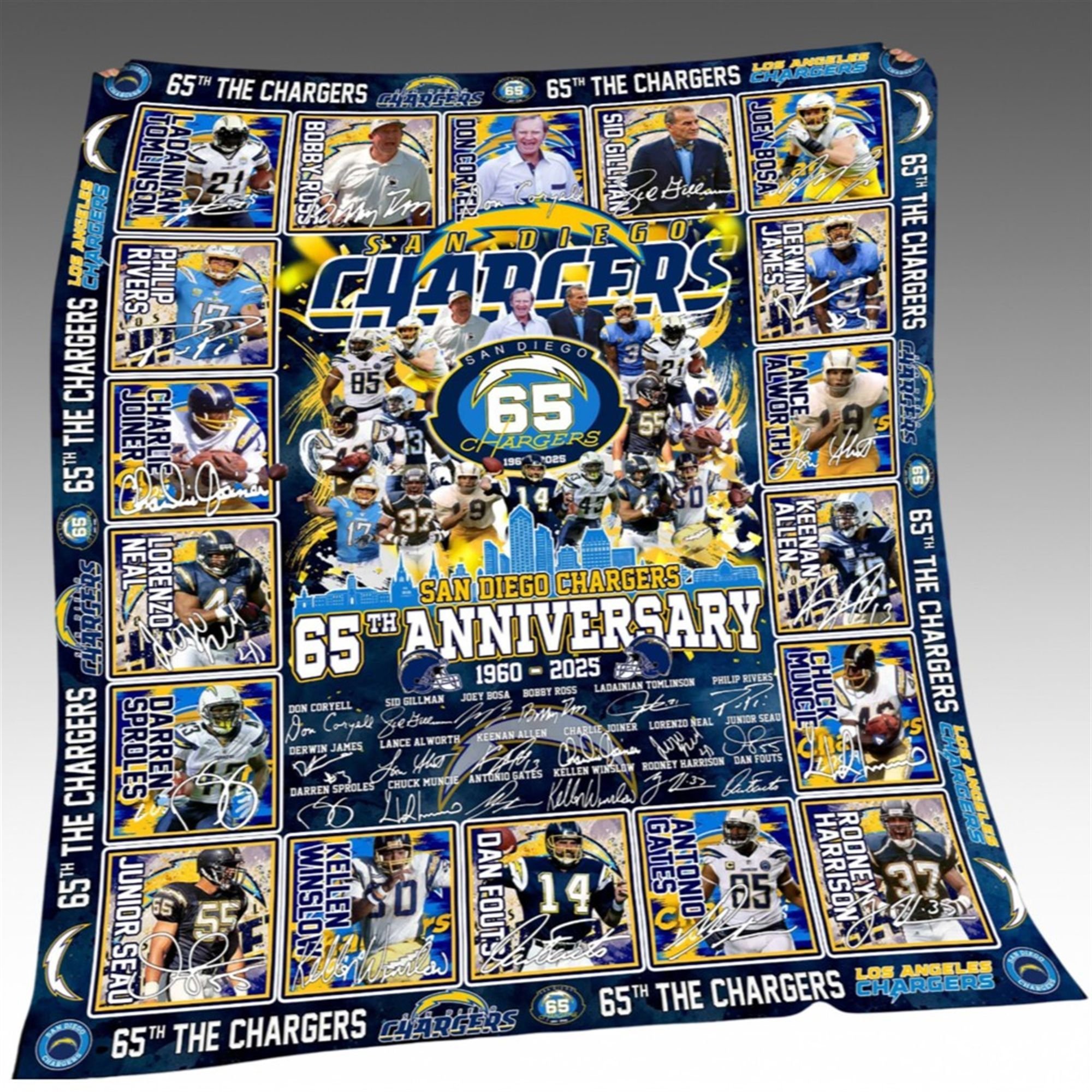 The Chargers 65th Anniversary 1960-2025 Blanket 2 The Chargers 65th Anniversary 1960 2025 Blanket 1 2