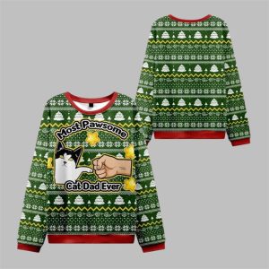 2025 Christmas Most Pawsome Cat Dad Ever Ugly Sweater 1 1