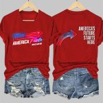 V-Neck Retro America Fest 2025 America's Future Starts Here Print T-Shirt