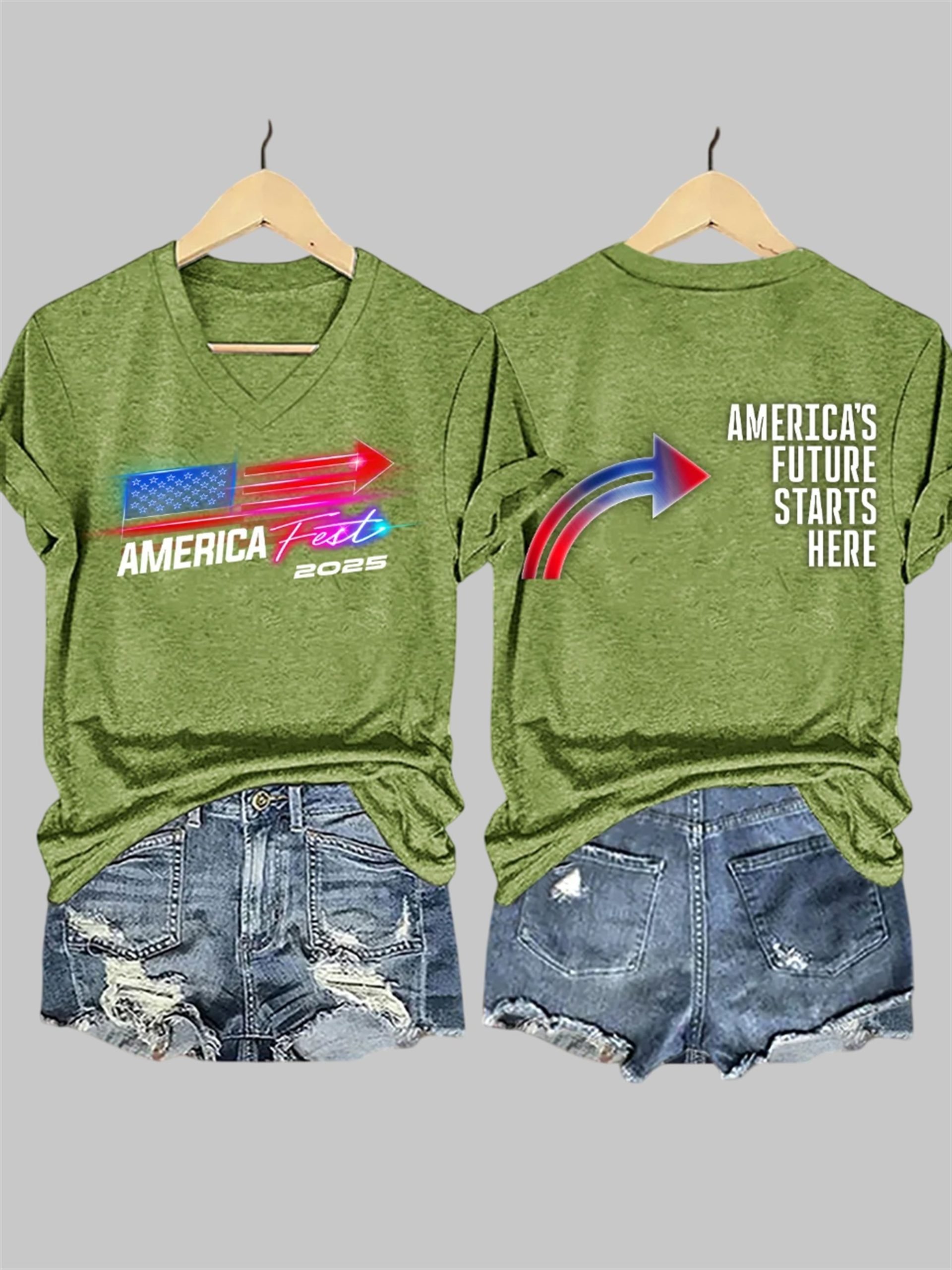 V-Neck Retro America Fest 2025 America's Future Starts Here Print T-Shirt 2 V Neck Retro America Fest 2025 Americas Future Starts Here Print T Shirt 2