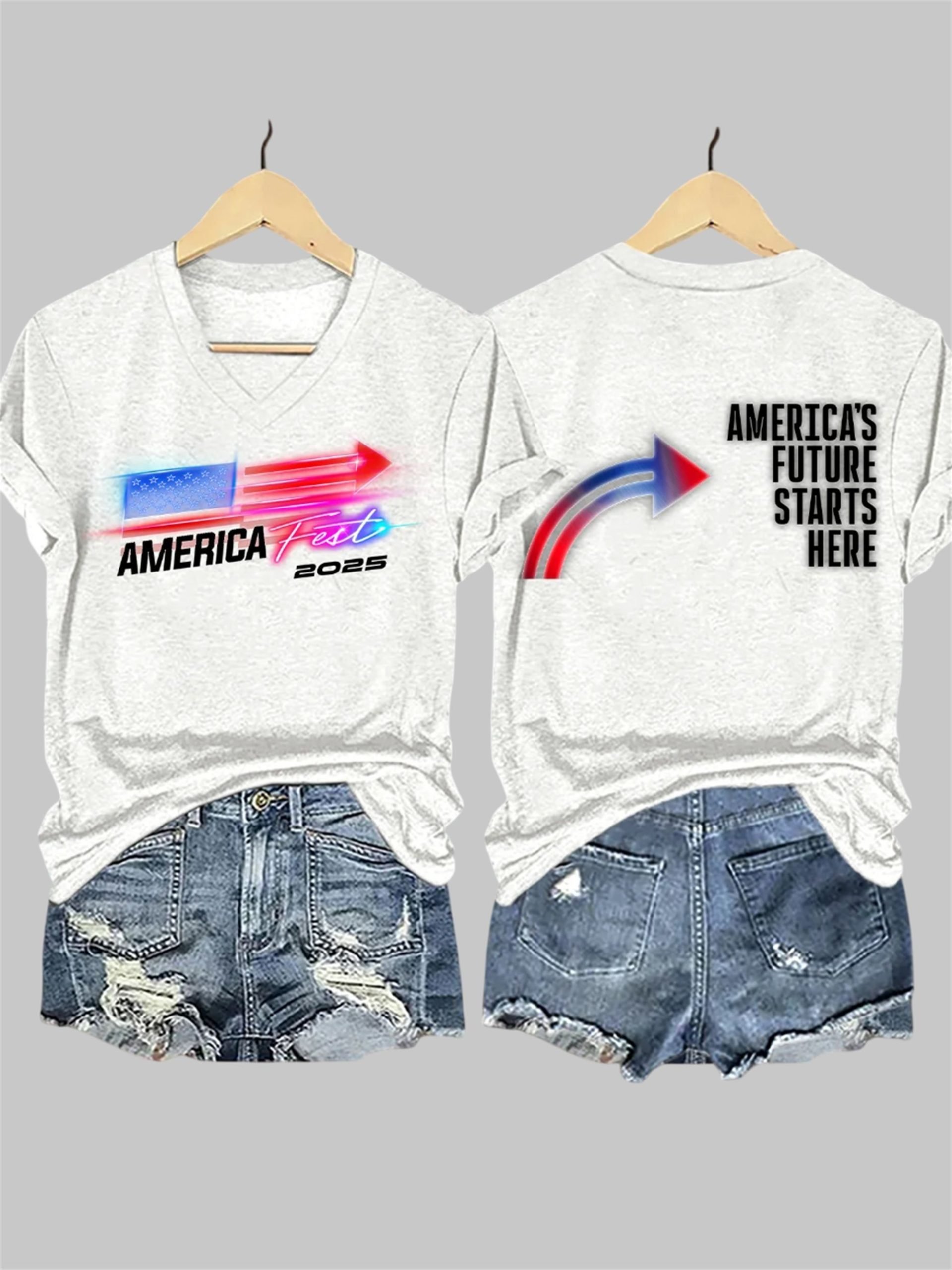 V-Neck Retro America Fest 2025 America's Future Starts Here Print T-Shirt 5 V Neck Retro America Fest 2025 Americas Future Starts Here Print T Shirt 5