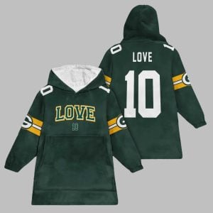 2025 GB Packers Jordan Love 10 Blanket Hoodie 1