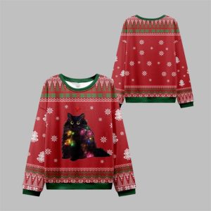 2025 Christmas Lights Cat Ugly Christmas Sweater 1 1