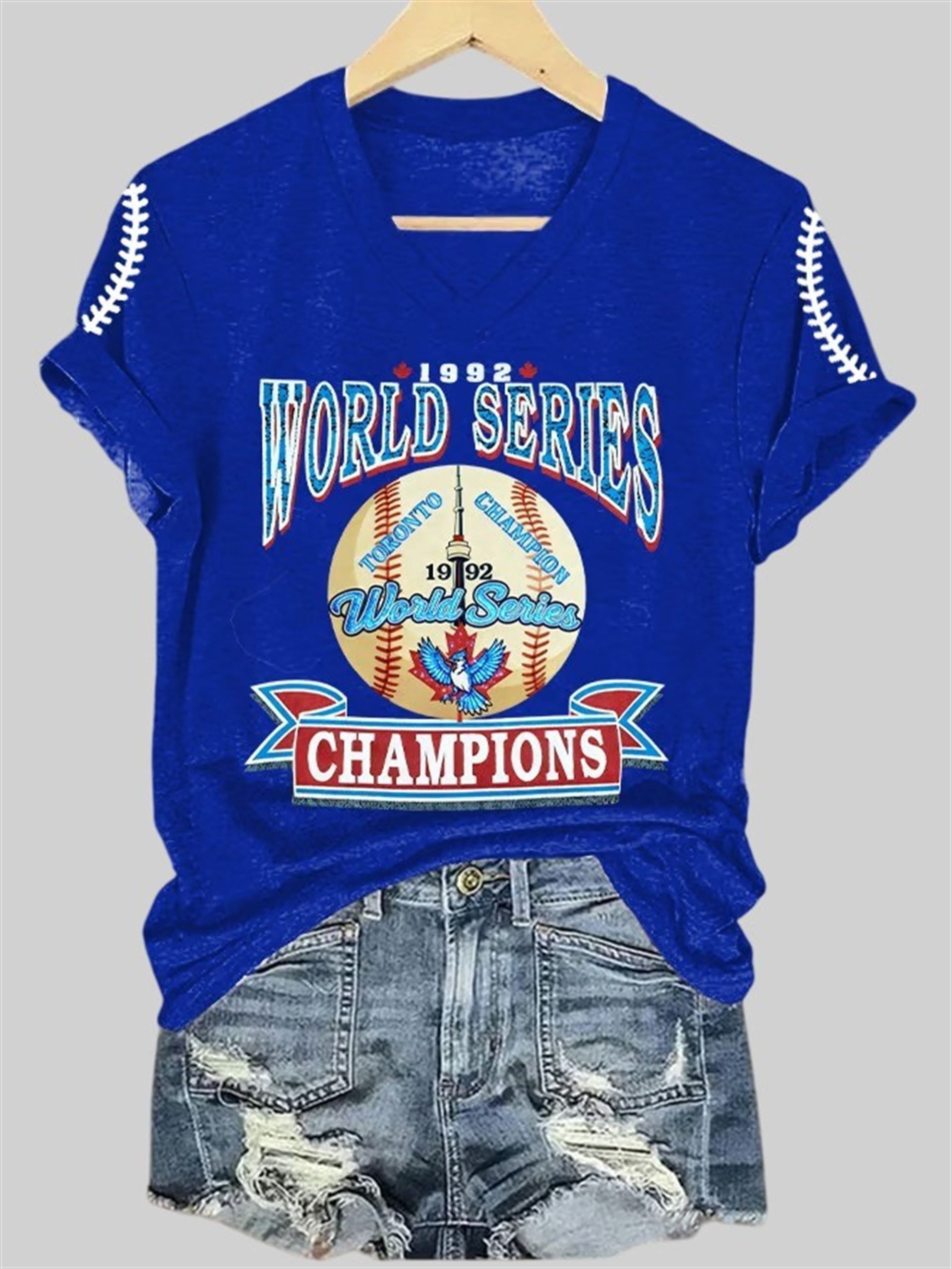 Women's Blue Jays 1992 World Series Champions Printed Casual T-Shirt Women's Blue Jays 1992 World Series Champions Printed Casual T-Shirt