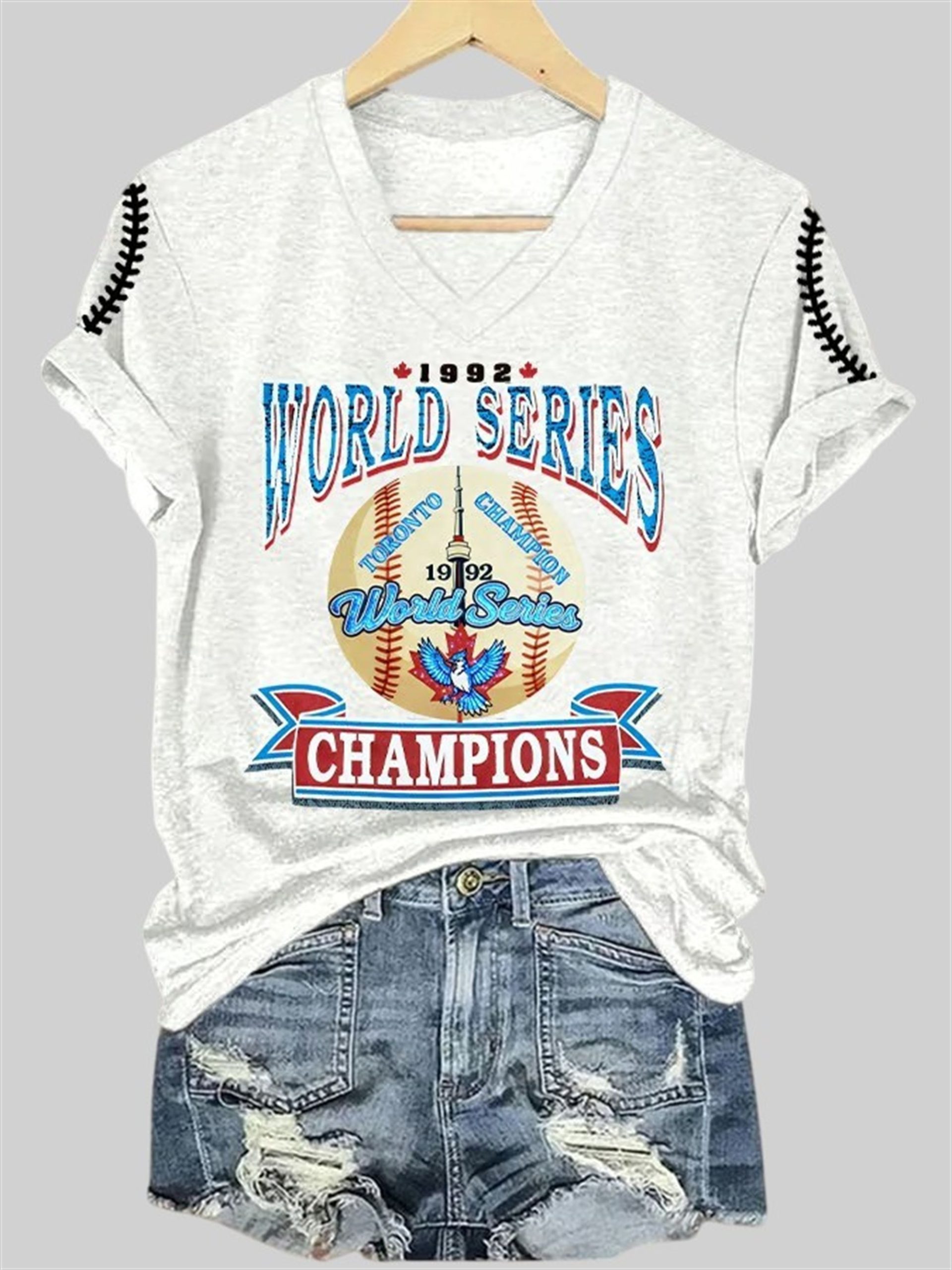 Women's Blue Jays 1992 World Series Champions Printed Casual T-Shirt 2 Womens Blue Jays 1992 World Series Champions Printed Casual T Shirt 3