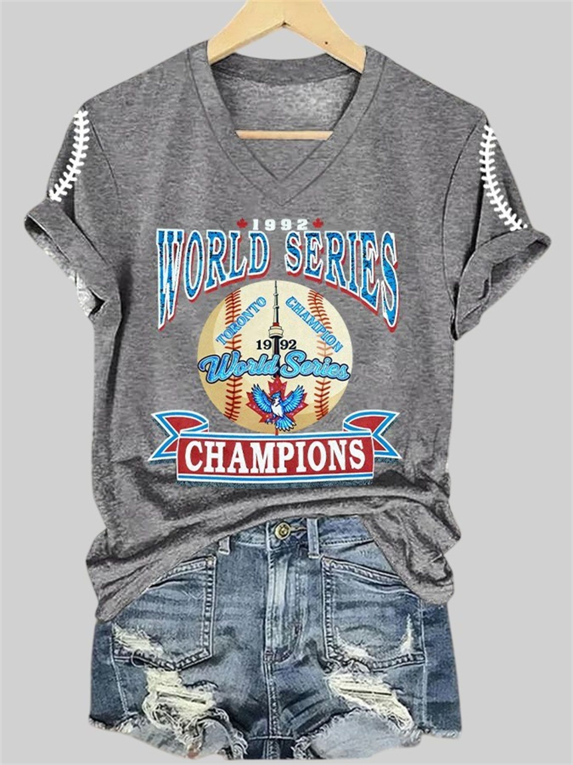 Women's Blue Jays 1992 World Series Champions Printed Casual T-Shirt 3 Womens Blue Jays 1992 World Series Champions Printed Casual T Shirt 4