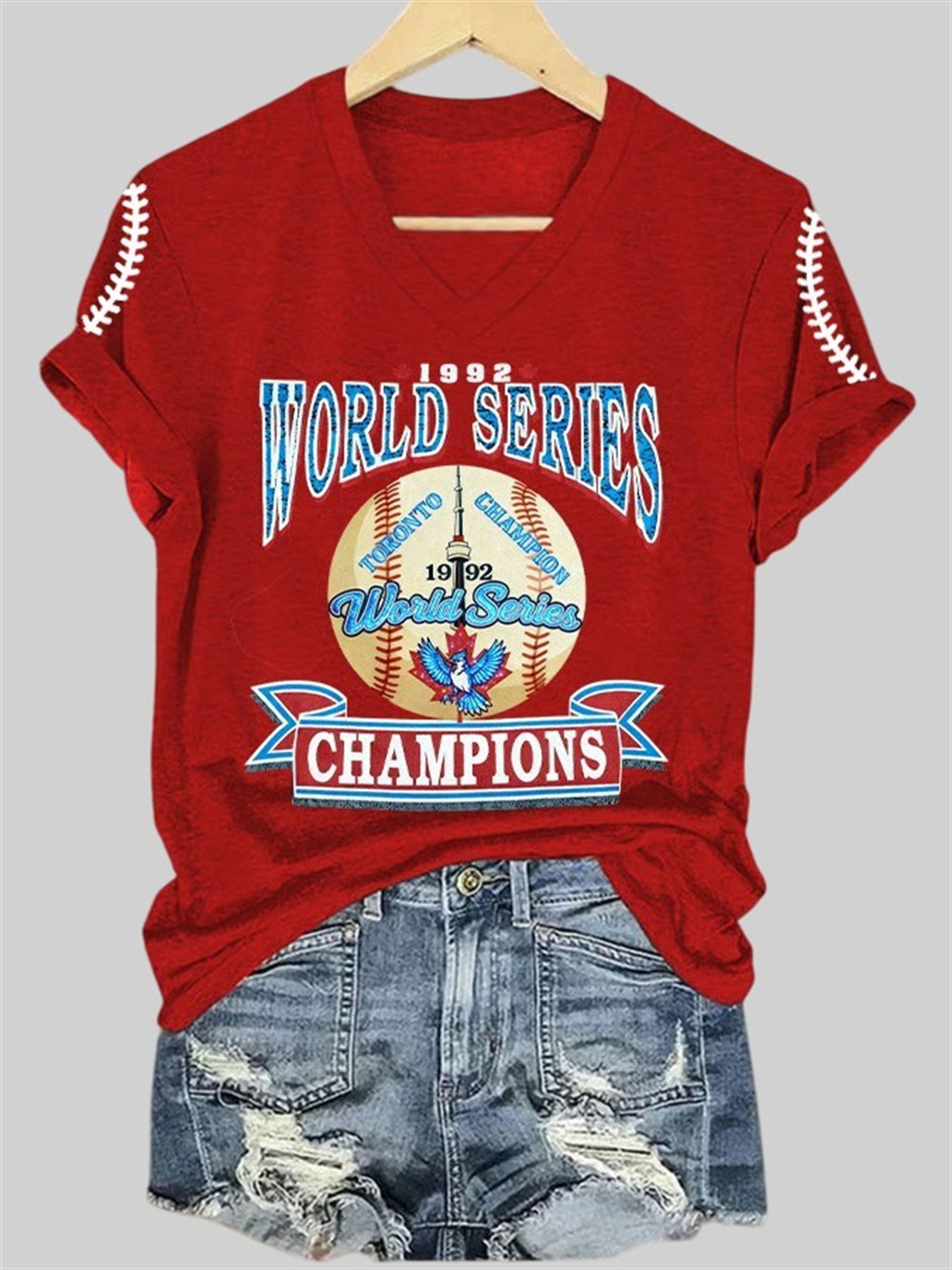 Women's Blue Jays 1992 World Series Champions Printed Casual T-Shirt 4 Womens Blue Jays 1992 World Series Champions Printed Casual T Shirt 5