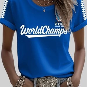 Women's Blue Jays 2025 World Champs Printed Round Neck T-Shirt