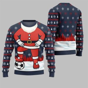2025 Christmas Santa Playing Soccer Ugly Sweater