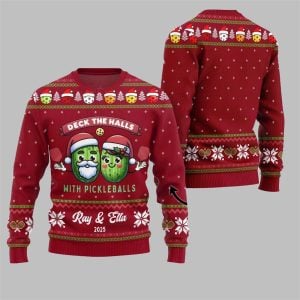 2025 Christmas Deck The Halls With Pickleballs Ugly Christmas Sweater 4