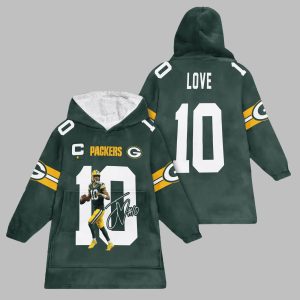 2025 Jordan Love 10 Packers Blanket Hoodie 1