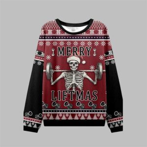 2025 Christmas Merry Liftmas Skeleton Ugly Sweater 1 1