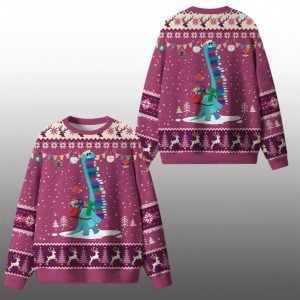 2025 Christmas Dinosaur Books Ugly Sweater 1 1
