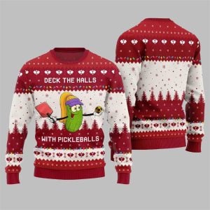 Deck the Halls with Pickleballs Ugly Xmas Sweater 1