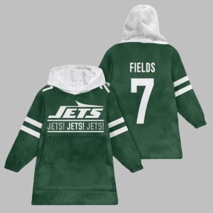 2025 Fields 7 NY Jets Blanket Hoodie 1