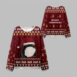 2025 Christmas Frog Wearing Santa Hat Ugly Sweater 1 1