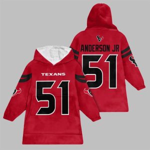 2025 Anderson Jr 51 Texans Football Blanket Hoodie 1