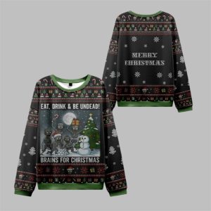 2025 Christmas Eat Drink Be Undead Brains For Christmas Ugly Sweater 1 1