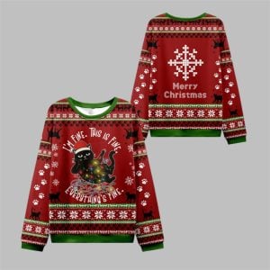 2025 Christmas Cat Everything Is Fine Ugly Sweater 1 1