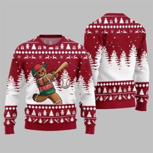 2025 Christmas Sport Gingerbread Baseball Ugly Sweater