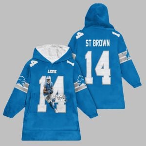 2025 ST Brown 14 Lions Blanket Hoodie 1