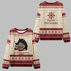 2025 Christmas Meowy Christmas Ramen Ugly Sweater 0