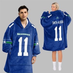 2025 Smith Njigba 11 Seattle Football Blanket Hoodie 1