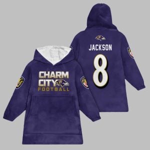 2025 Ravens Charm City Football 8 Jackson Blanket Hoodie 1
