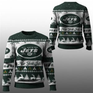 2025 Christmas NY Jets Festive Reindeer Tree Ugly Sweater 1 1