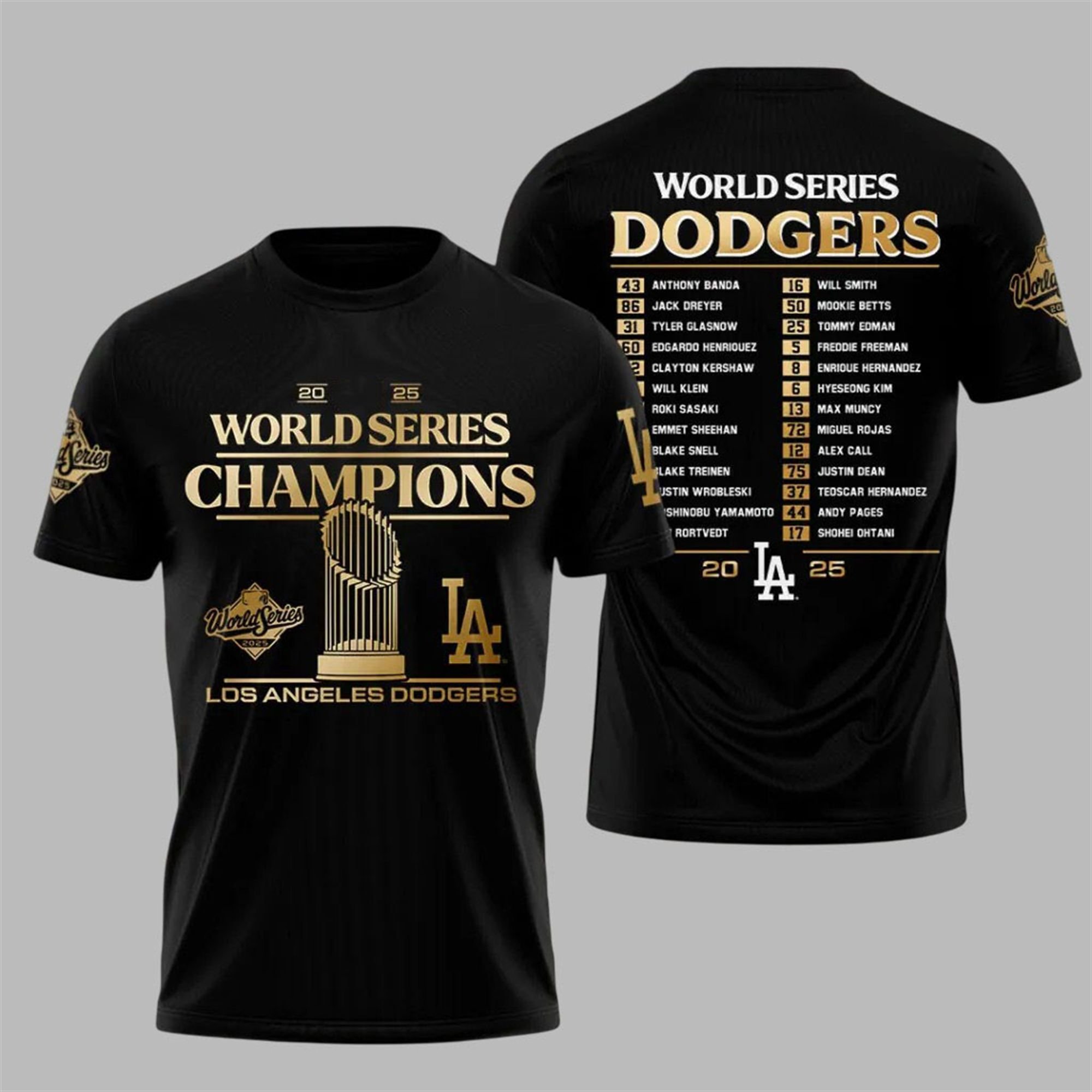 12 Dodgers 2025 World Series Champions All Team Gold Shirt 12 Dodgers 2025 World Series Champions All Team Gold Shirt