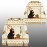 2025 Christmas Black Cat Drinking Tea Ugly Sweater