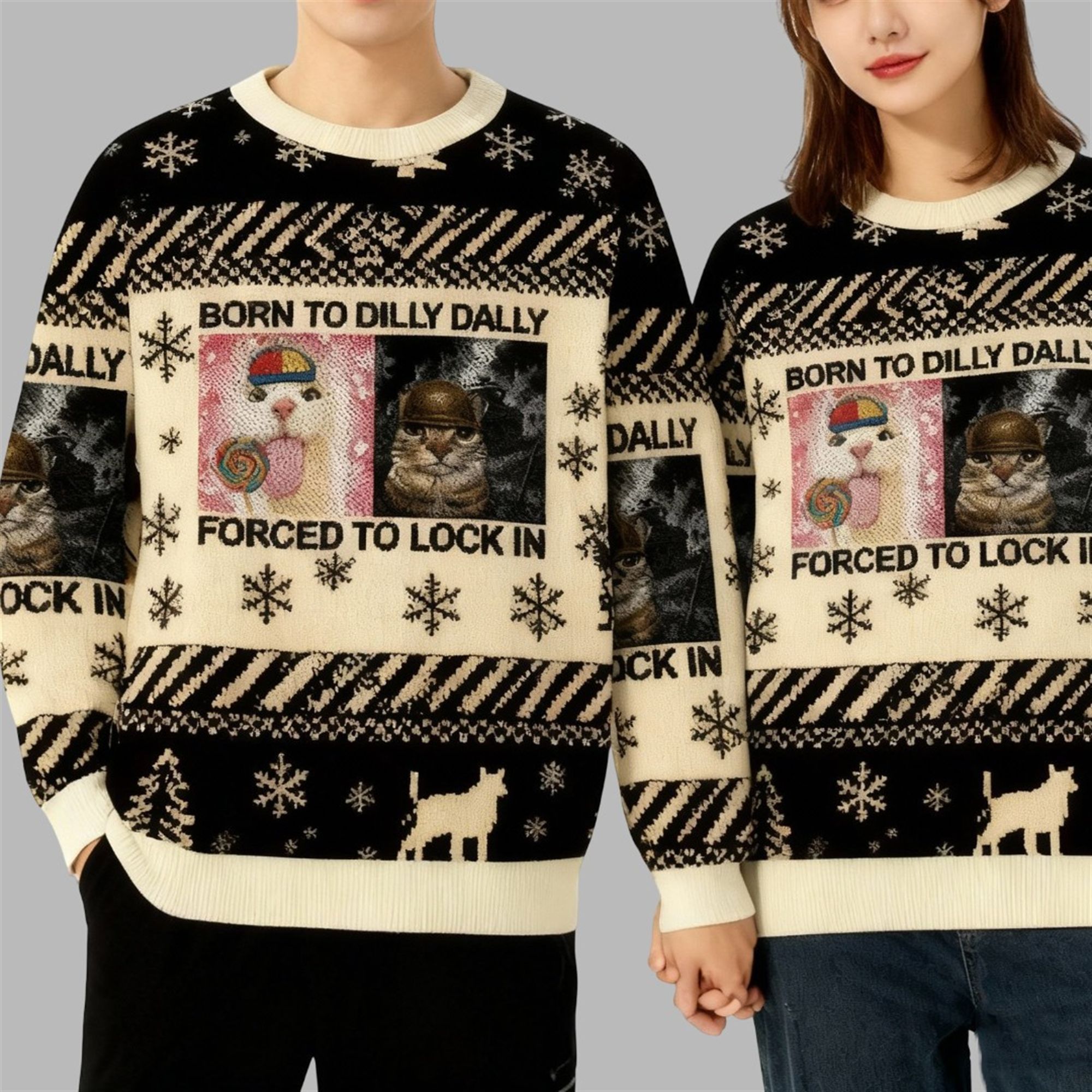 2025 Christmas Born to Dilly Dally Funny Cat Meme Ugly Sweater 2 2025 Christmas Born to Dilly Dally Funny Cat Meme Ugly Sweater 2