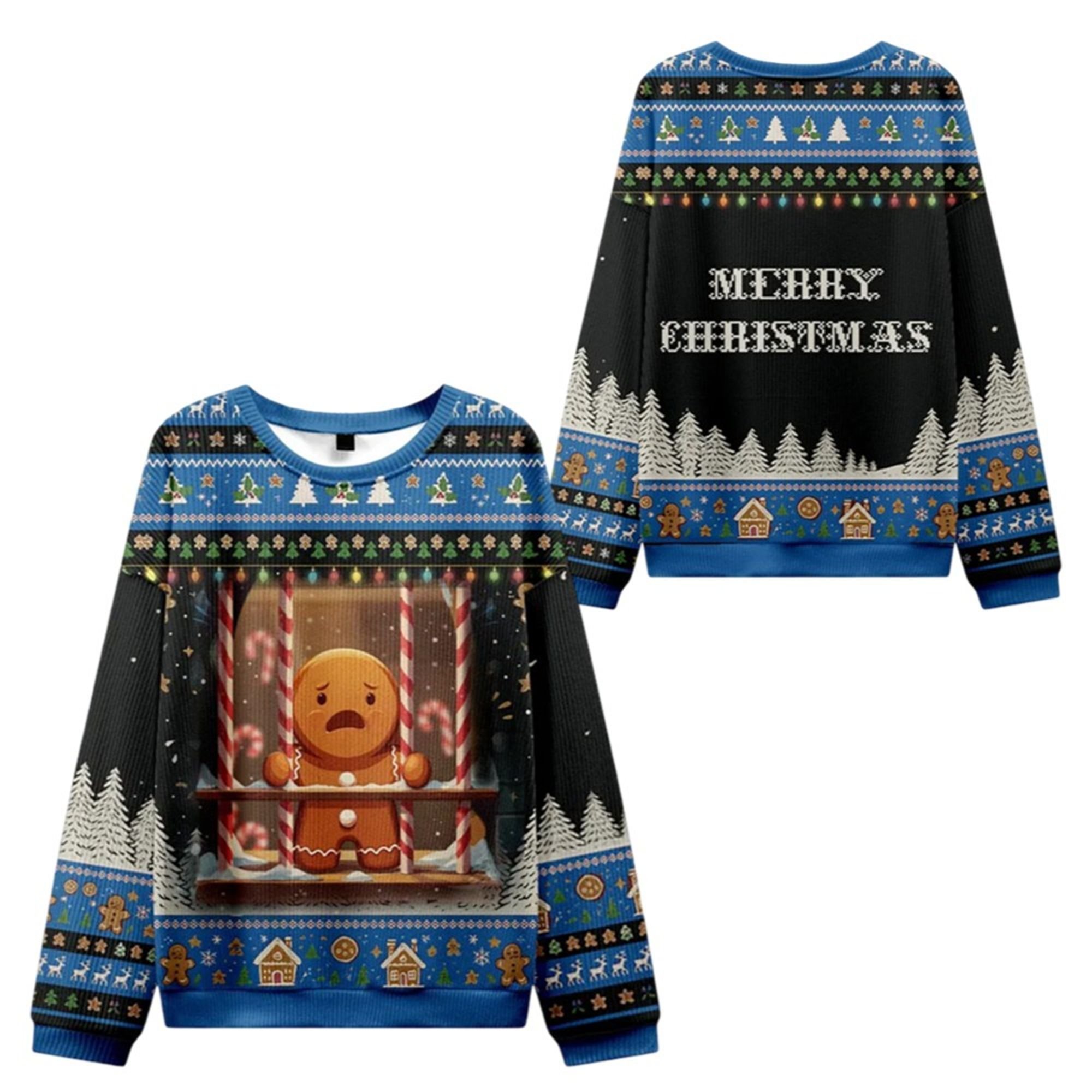 2025 Christmas Gingerbread Man Is Watching You In Prison Ugly Sweater 2 2025 Christmas Gingerbread Man Is Watching You In Prison Ugly Sweater 1 2