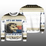 2025 Christmas Let's Eat Trash Get Hit By A Car Opossum Ugly Sweater