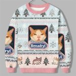 2025 Christmas Pink Benadryl Meme Cat Ugly Sweater