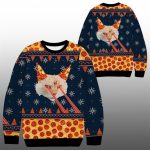2025 Christmas Pizza Cat With Laser Eyes Ugly Sweater